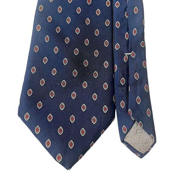 Christian Dior All Silk Navy Blue Red Patterned Necktie Tie 3.5” Width - Picture 8 of 8
